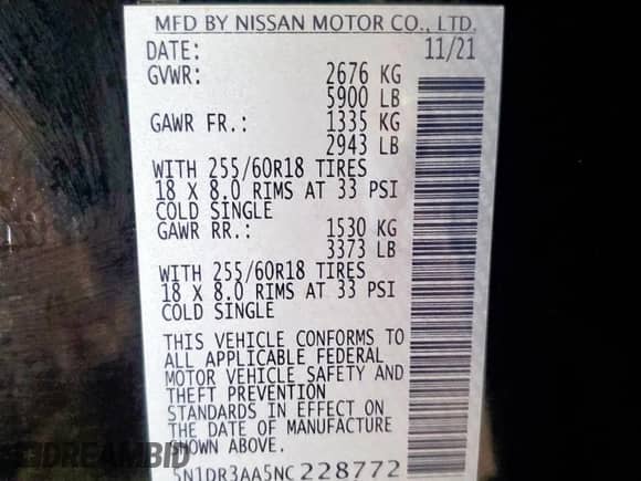 2022 Nissan Pathfinder S z VIN 5N1DR3AA5NC228772, wystawiony jako Copart lot #63267745 z przebiegiem 68 041 mil mil oraz Czysty tytuł • Clean title. Historia ofert i sprzedaży dostępna na DreamBid. Obrazek 13.