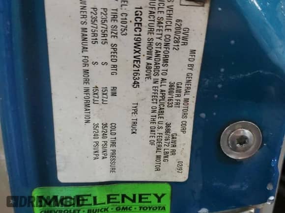 1997 Chevrolet Silverado 1500 with VIN 1GCEC19WXVE216345, listed as a Copart auction lot 82008794 with 167,116 mi miles and Salvage title. Bid and sale history available at DreamBid. Image 12.