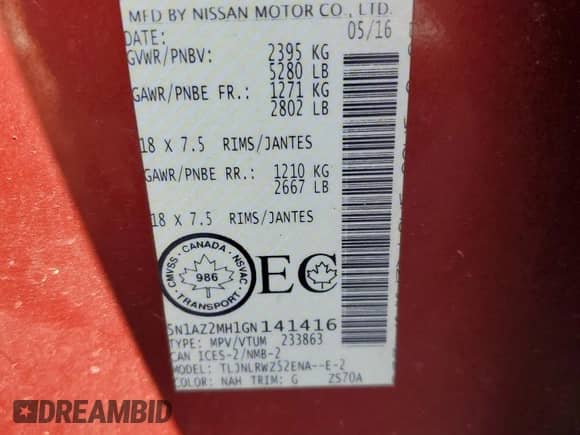 2016 Nissan Murano S с VIN 5N1AZ2MH1GN141416, выставлен на аукционе Copart как лот 67561605 с пробегом 81 026 миль миль и Списание • Salvage title. История ставок и продаж доступна на DreamBid. Изображение 13.