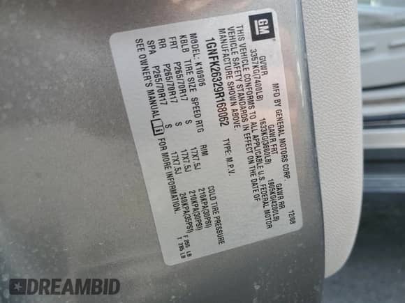 2009 Chevrolet Suburban 2LT с VIN 1GNFK26329R168062, выставлен на аукционе Copart как лот 83852485 с пробегом 194 226 миль миль и Чистый • Clean title. История ставок и продаж доступна на DreamBid. Изображение 13.