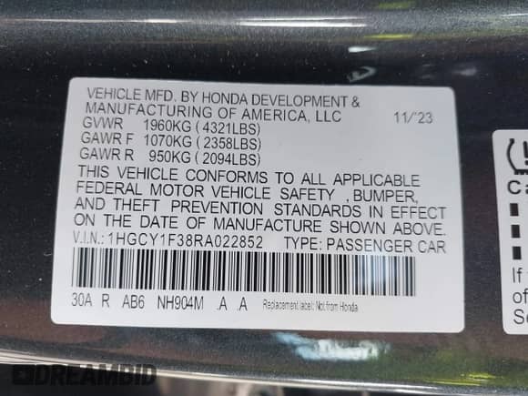 2024 Honda Accord EX with VIN 1HGCY1F38RA022852, listed as a IAAI auction lot 42667968 with 13,900 mi miles and . Bid and sale history available at DreamBid. Image 9.