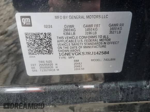2024 Chevrolet Traverse AWD LT с VIN 1GNEVGKS7RJ142584, выставлен на аукционе Copart как лот 65756385 с пробегом 35 378 миль миль и Списание • Salvage title. История ставок и продаж доступна на DreamBid. Изображение 14.