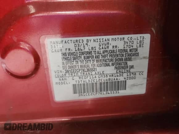 2019 Nissan Note SV с VIN 3N1CE2CP7KL365531, выставлен на аукционе Copart как лот 81409765 с пробегом 120 032 миль миль и На запчасти • Non repairable. История ставок и продаж доступна на DreamBid. Изображение 12.