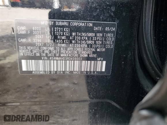 2024 Subaru Ascent Onyx с VIN 4S4WMAHD3R3439003, выставлен на аукционе Copart как лот 63740155 с пробегом 21 034 миль миль и Списание • Salvage title. История ставок и продаж доступна на DreamBid. Изображение 13.