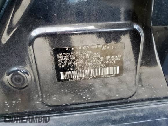 2016 Subaru WRX Premium with VIN JF1VA1E68G8823265, listed as a Copart auction lot 64818205 with 55,028 mi miles and Salvage title. Bid and sale history available at DreamBid. Image 13.