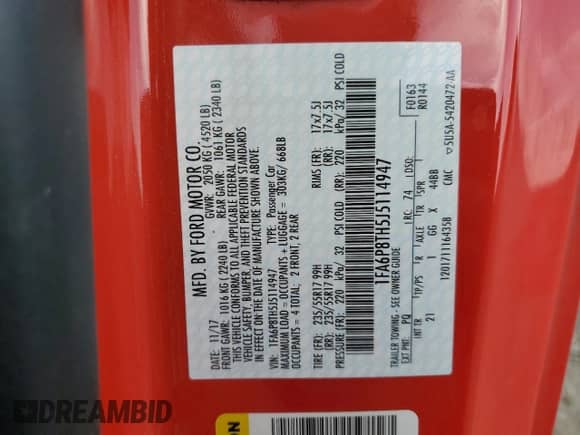 2018 Ford Mustang EcoBoost with VIN 1FA6P8TH5J5114947, listed as a Copart auction lot 80144015 with 71,097 mi miles and Salvage title. Bid and sale history available at DreamBid. Image 12.