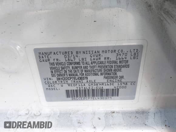 2014 Nissan Note SV с VIN 3N1CE2CP7EL430379, выставлен на аукционе IAAI как лот 43419433 с пробегом 154 450 миль миль и . История ставок и продаж доступна на DreamBid. Изображение 9.