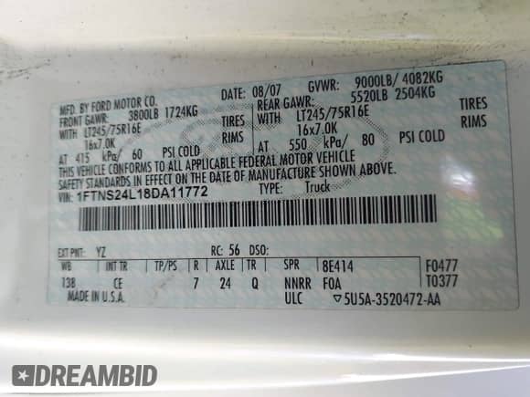 2008 Ford Econoline Cargo Commercial z VIN 1FTNS24L18DA11772, wystawiony jako IAAI lot #41025371 z przebiegiem 223 532 mil mil oraz . Historia ofert i sprzedaży dostępna na DreamBid. Obrazek 9.