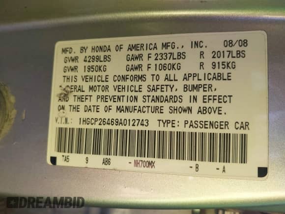 2009 Honda Accord LX-P с VIN 1HGCP26469A012743, выставлен на аукционе IAAI как лот 43371817 с пробегом 264 873 миль миль и . История ставок и продаж доступна на DreamBid. Изображение 9.