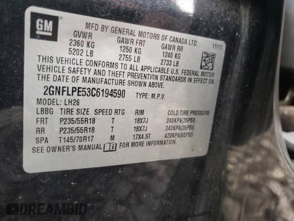 2012 Chevrolet Equinox 2LT z VIN 2GNFLPE53C6194590, wystawiony jako Copart lot #67390885 z przebiegiem 107 751 mil mil oraz Szkoda całkowita • Salvage title. Historia ofert i sprzedaży dostępna na DreamBid. Obrazek 12.