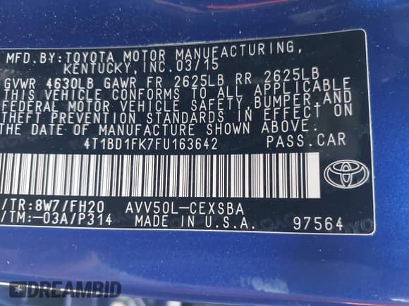 2015 Toyota Camry LE с VIN 4T1BD1FK7FU163642, выставлен на аукционе IAAI как лот 42283396 с пробегом 230 170 миль миль и . История ставок и продаж доступна на DreamBid. Изображение 9.