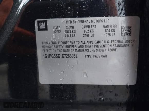2012 Chevrolet Cruze 2LT с VIN 1G1PG5SC1C7263052, выставлен на аукционе IAAI как лот 41911202 с пробегом 146 697 миль миль и . История ставок и продаж доступна на DreamBid. Изображение 9.