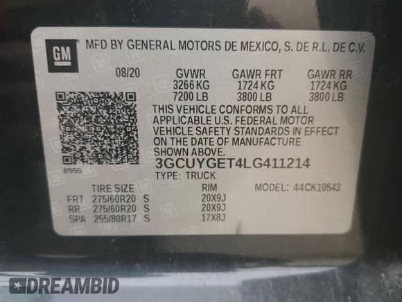 2020 Chevrolet Silverado 1500 LTZ с VIN 3GCUYGET4LG411214, выставлен на аукционе Copart как лот 71229464 с пробегом Не указан миль и Списание • Salvage title. История ставок и продаж доступна на DreamBid. Изображение 13.