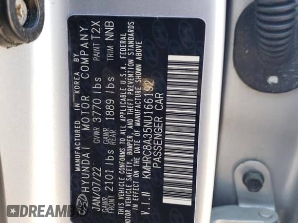 2022 Hyundai Venue SEL z VIN KMHRC8A35NU166192, wystawiony jako Copart lot #69808964 z przebiegiem 31 247 mil mil oraz Szkoda całkowita • Salvage title. Historia ofert i sprzedaży dostępna na DreamBid. Obrazek 15.