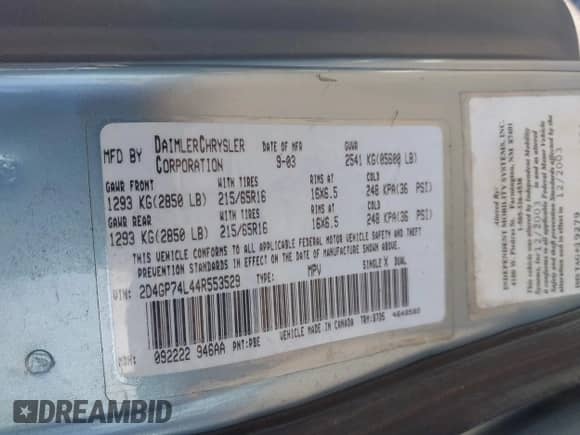 2004 Dodge Caravan EX с VIN 2D4GP74L44R553529, выставлен на аукционе IAAI как лот 42026342 с пробегом Не указан миль и . История ставок и продаж доступна на DreamBid. Изображение 9.