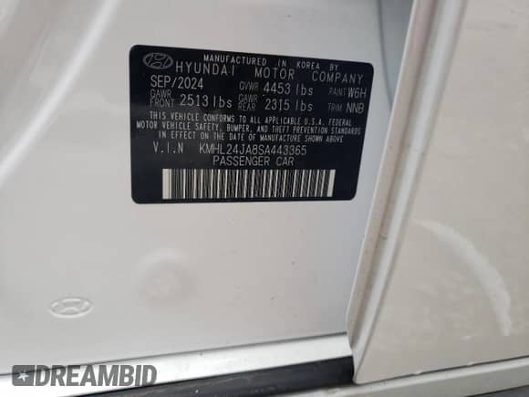 2025 Hyundai Sonata SE with VIN KMHL24JA8SA443365, listed as a Copart auction lot 62817325 with 307 mi miles and Salvage title. Bid and sale history available at DreamBid. Image 12.