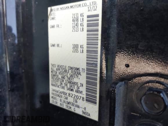 2013 Nissan Maxima SV z VIN 1N4AA5AP8DC822078, wystawiony jako IAAI lot #43279021 z przebiegiem 146 504 mil mil oraz . Historia ofert i sprzedaży dostępna na DreamBid. Obrazek 9.