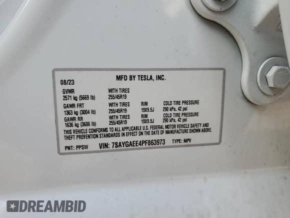 2023 Tesla Model Y Long Range with VIN 7SAYGAEE4PF863973, listed as a Copart auction lot 67838404 with 25,165 mi miles and Salvage title. Bid and sale history available at DreamBid. Image 12.