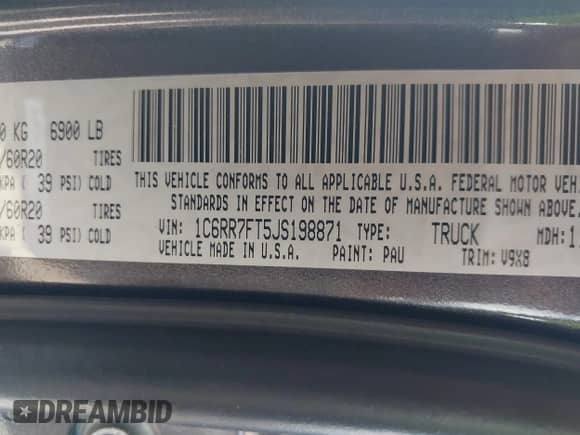 2018 Ram 1500 Express z VIN 1C6RR7FT5JS198871, wystawiony jako IAAI lot #41876526 z przebiegiem 110 805 mil mil oraz . Historia ofert i sprzedaży dostępna na DreamBid. Obrazek 9.