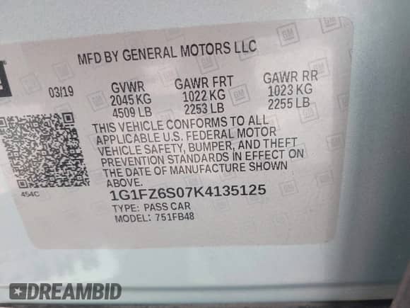 2019 Chevrolet Bolt EV Premier с VIN 1G1FZ6S07K4135125, выставлен на аукционе IAAI как лот 42995560 с пробегом 74 478 миль миль и . История ставок и продаж доступна на DreamBid. Изображение 9.