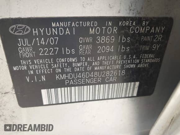 2008 Hyundai Elantra GLS с VIN KMHDU46D48U282618, выставлен на аукционе IAAI как лот 43174001 с пробегом 200 788 миль миль и . История ставок и продаж доступна на DreamBid. Изображение 9.