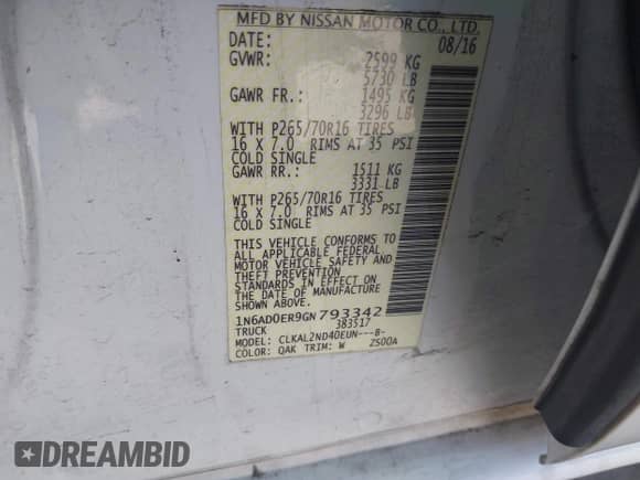 2016 Nissan Frontier SV с VIN 1N6AD0ER9GN793342, выставлен на аукционе IAAI как лот 42384805 с пробегом 124 280 миль миль и . История ставок и продаж доступна на DreamBid. Изображение 9.