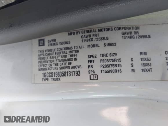 2005 Chevrolet Colorado Z85 с VIN 1GCCS198358131793, выставлен на аукционе IAAI как лот 42277140 с пробегом 165 077 миль миль и . История ставок и продаж доступна на DreamBid. Изображение 9.