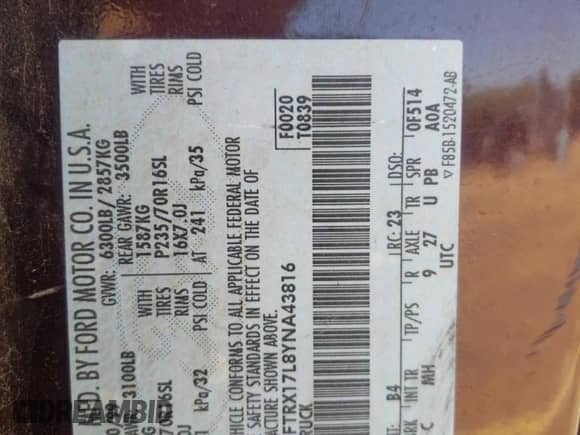 2000 Ford F-150 XL z VIN 1FTRX17L8YNA43816, wystawiony jako Copart lot #79871834 z przebiegiem 214 982 mil mil oraz Szkoda całkowita • Salvage title. Historia ofert i sprzedaży dostępna na DreamBid. Obrazek 14.