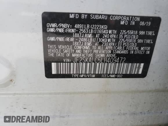 2020 Subaru Forester Special Sports z VIN JF2SKALC5LH409472, wystawiony jako Copart lot #70109685 z przebiegiem 74 478 mil mil oraz Szkoda całkowita • Salvage title. Historia ofert i sprzedaży dostępna na DreamBid. Obrazek 12.