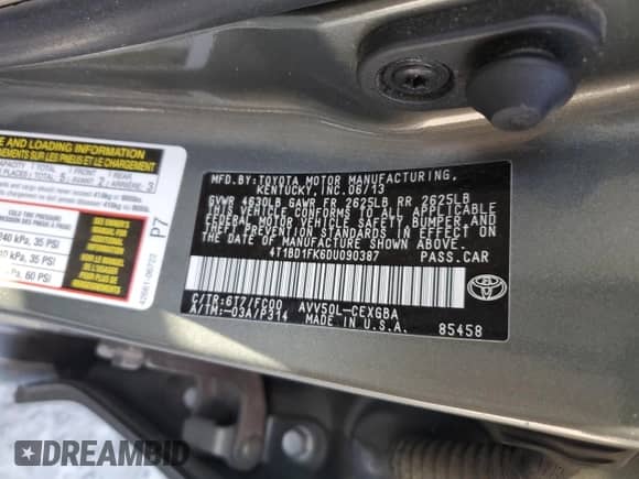 2013 Toyota Camry XLE with VIN 4T1BD1FK6DU090387, listed as a Copart auction lot 80391335 with 242,577 mi miles and Salvage title. Bid and sale history available at DreamBid. Image 13.