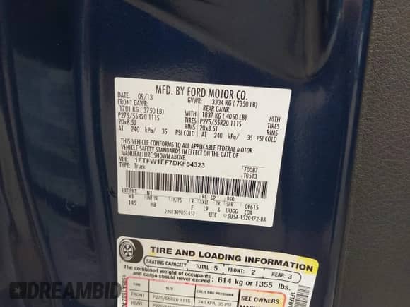 2013 Ford F-150 XL с VIN 1FTFW1EF7DKF84323, выставлен на аукционе IAAI как лот 42549763 с пробегом 133 745 миль миль и . История ставок и продаж доступна на DreamBid. Изображение 9.