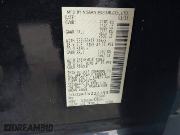 2015 Nissan Murano S with VIN 5N1AZ2MH3FN212193, listed as a IAAI auction lot 39800292 with 113,855 mi miles and . Bid and sale history available at DreamBid. Image 9.