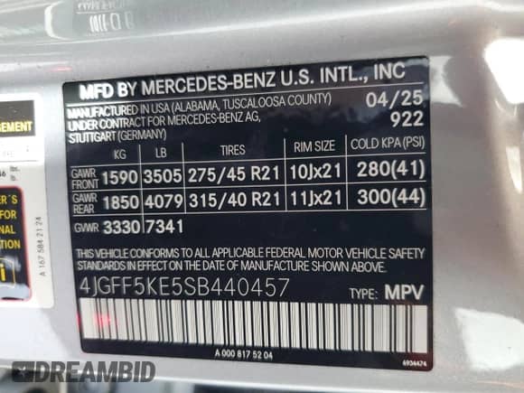 2025 Mercedes-Benz GLS 450 с VIN 4JGFF5KE5SB440457, выставлен на аукционе Copart как лот 80148065 с пробегом 7 540 миль миль и Чистый • Clean title. История ставок и продаж доступна на DreamBid. Изображение 13.