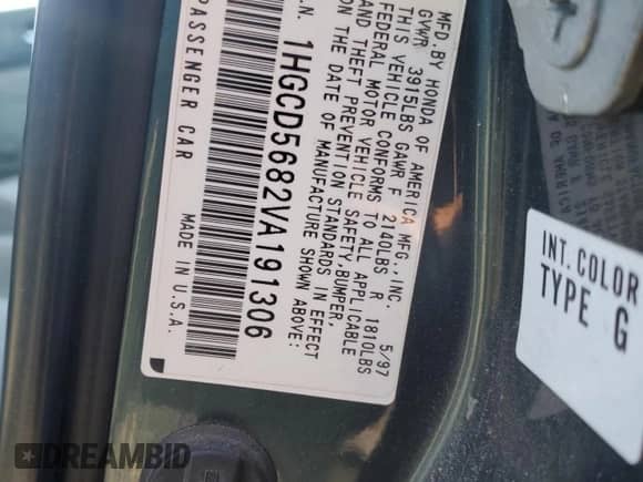 1997 Honda Accord Value с VIN 1HGCD5682VA191306, выставлен на аукционе Copart как лот 74390804 с пробегом 172 882 миль миль и Списание • Salvage title. История ставок и продаж доступна на DreamBid. Изображение 12.