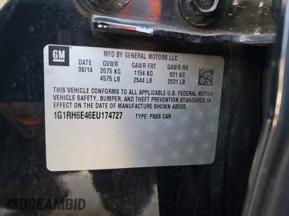 2014 Chevrolet Volt с VIN 1G1RH6E46EU174727, выставлен на аукционе Copart как лот 81830135 с пробегом 72 146 миль миль и Списание • Salvage title. История ставок и продаж доступна на DreamBid. Изображение 14.
