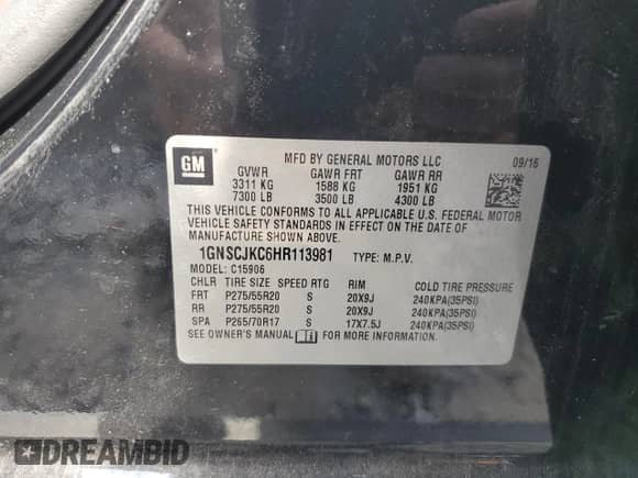 2017 Chevrolet Suburban Premier с VIN 1GNSCJKC6HR113981, выставлен на аукционе Copart как лот 71048205 с пробегом 146 020 миль миль и Чистый • Clean title. История ставок и продаж доступна на DreamBid. Изображение 14.