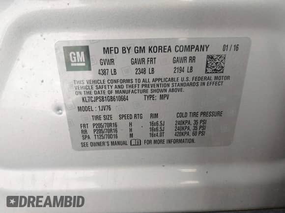 2016 Chevrolet Trax LT с VIN KL7CJPSB1GB610664, выставлен на аукционе IAAI как лот 43554732 с пробегом 91 326 миль миль и . История ставок и продаж доступна на DreamBid. Изображение 9.