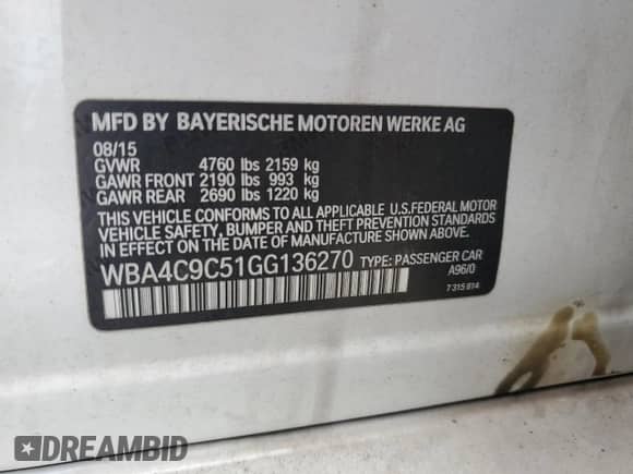 2016 BMW 4 Series 428i xDrive z VIN WBA4C9C51GG136270, wystawiony jako Copart lot #67798155 z przebiegiem 65 597 mil mil oraz Szkoda całkowita • Salvage title. Historia ofert i sprzedaży dostępna na DreamBid. Obrazek 12.