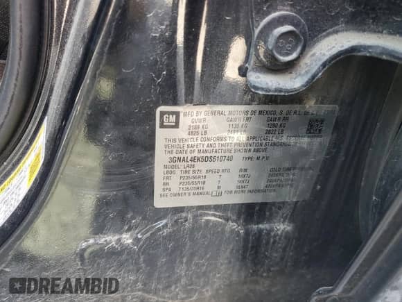 2013 Chevrolet Captiva Sport LTZ с VIN 3GNAL4EK5DS610740, выставлен на аукционе Copart как лот 70168214 с пробегом 154 060 миль миль и Списание • Salvage title. История ставок и продаж доступна на DreamBid. Изображение 13.