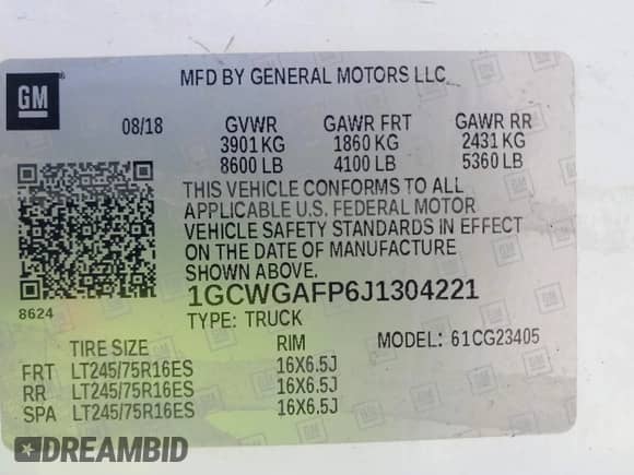 2018 Chevrolet Express Cargo с VIN 1GCWGAFP6J1304221, выставлен на аукционе IAAI как лот 43060353 с пробегом 204 808 миль миль и . История ставок и продаж доступна на DreamBid. Изображение 9.