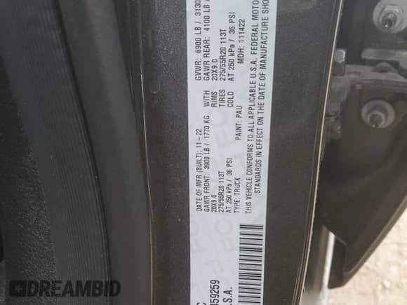 2022 Ram 1500 Big Horn with VIN 1C6RRFMG9NN459259, listed as a Copart auction lot 87489964 with 15,897 mi miles and Salvage title. Bid and sale history available at DreamBid. Image 12.