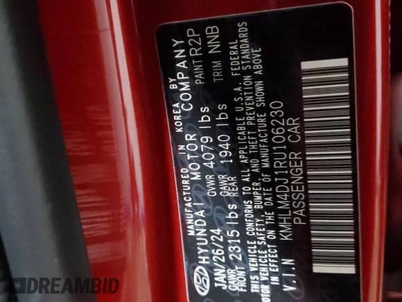 2024 Hyundai Elantra Blue z VIN KMHLM4DJ1RU106230, wystawiony jako Copart lot #86231955 z przebiegiem 36 228 mil mil oraz Szkoda całkowita • Salvage title. Historia ofert i sprzedaży dostępna na DreamBid. Obrazek 13.