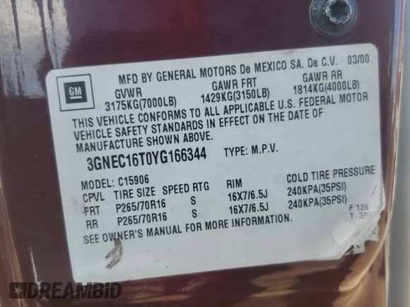 2000 Chevrolet Suburban LS с VIN 3GNEC16T0YG166344, выставлен на аукционе Copart как лот 46359325 с пробегом 210 455 миль миль и Чистый • Clean title. История ставок и продаж доступна на DreamBid. Изображение 13.