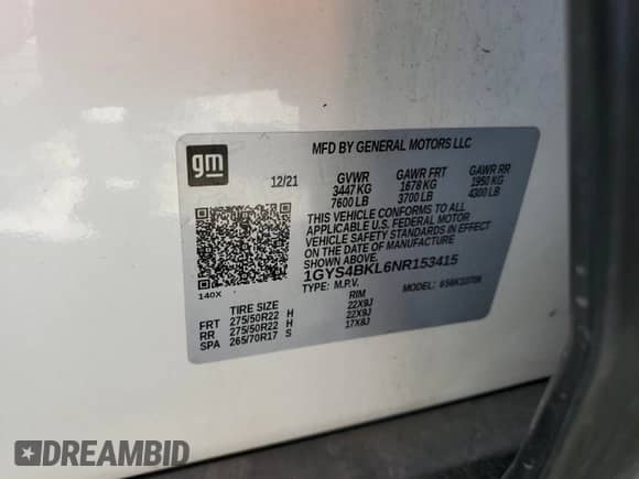 2022 Cadillac Escalade Premium Luxury с VIN 1GYS4BKL6NR153415, выставлен на аукционе Copart как лот 52036525 с пробегом 70 148 миль миль и Списание • Salvage title. История ставок и продаж доступна на DreamBid. Изображение 13.