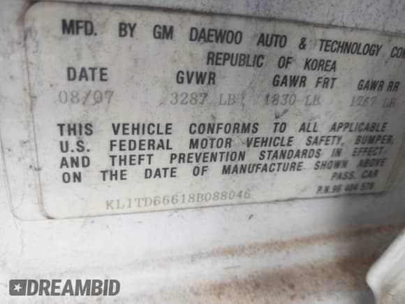 2008 Chevrolet Aveo LS с VIN KL1TD66618B088046, выставлен на аукционе IAAI как лот 42645695 с пробегом Не указан миль и . История ставок и продаж доступна на DreamBid. Изображение 9.