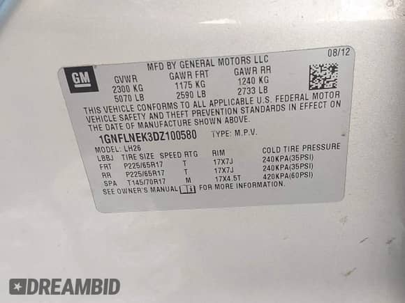 2013 Chevrolet Equinox LT z VIN 1GNFLNEK3DZ100580, wystawiony jako IAAI lot #42553153 z przebiegiem 126 227 mil mil oraz . Historia ofert i sprzedaży dostępna na DreamBid. Obrazek 9.