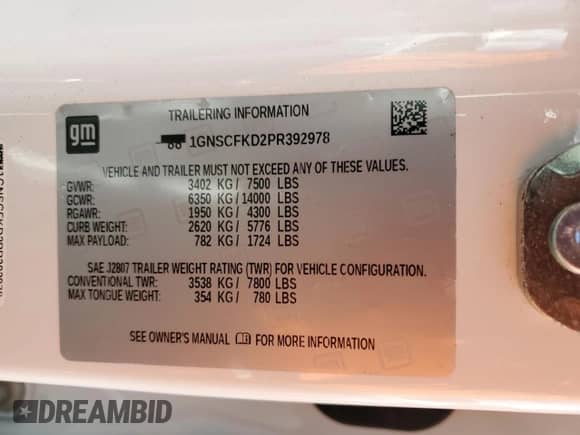 2023 Chevrolet Suburban Premier with VIN 1GNSCFKD2PR392978, listed as a Copart auction lot 84419315 with 61,778 mi miles and Clean title. Bid and sale history available at DreamBid. Image 14.