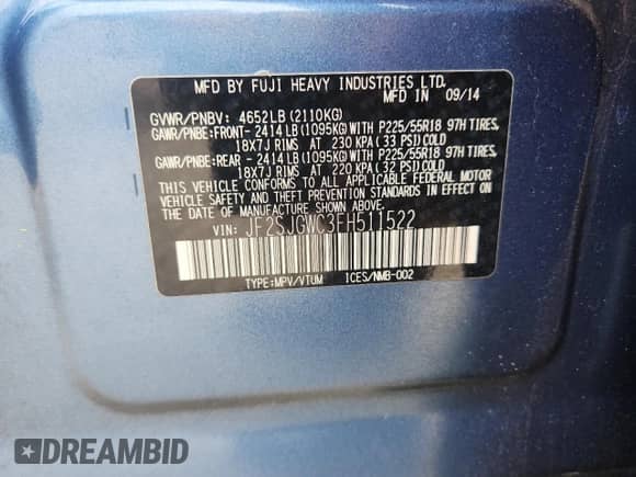 2015 Subaru Forester XT Touring with VIN JF2SJGWC3FH511522, listed as a Copart auction lot 82362975 with 132,782 mi miles and Salvage title. Bid and sale history available at DreamBid. Image 14.