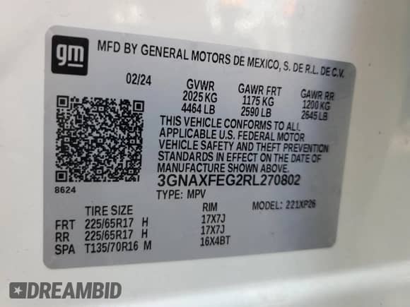 2024 Chevrolet Equinox LS с VIN 3GNAXFEG2RL270802, выставлен на аукционе Copart как лот 60190165 с пробегом 30 370 миль миль и Списание • Salvage title. История ставок и продаж доступна на DreamBid. Изображение 13.