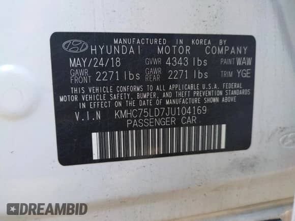 2018 Hyundai Ioniq Limited с VIN KMHC75LD7JU104169, выставлен на аукционе Copart как лот 38953203 с пробегом 20 335 миль миль и . История ставок и продаж доступна на DreamBid. Изображение 13.